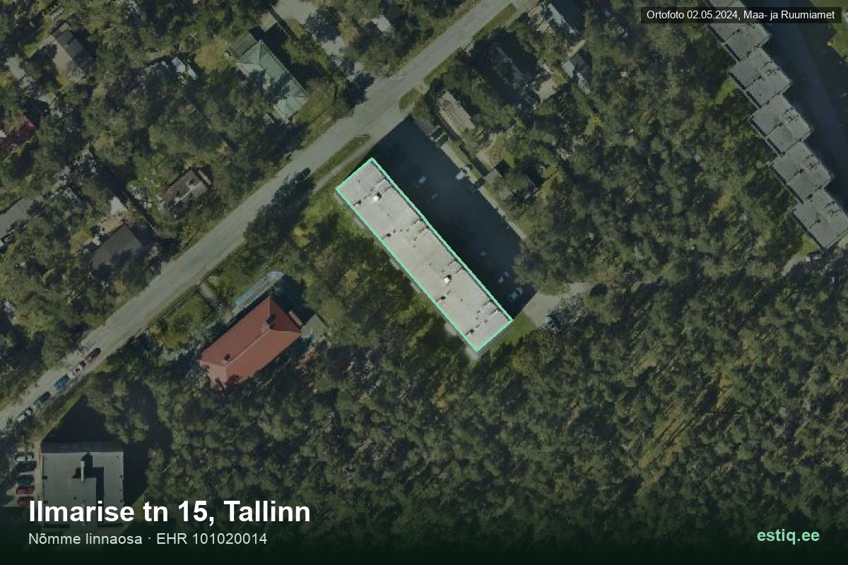 Ilmarise tänav 15, Tallinn – hoone aerofoto, kontuur ehitisregistri (EHR) andmetest
