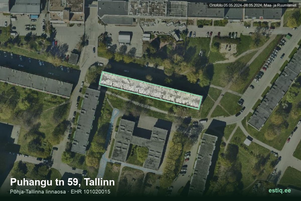 Puhangu tänav 59, Tallinn – hoone aerofoto, kontuur ehitisregistri (EHR) andmetest