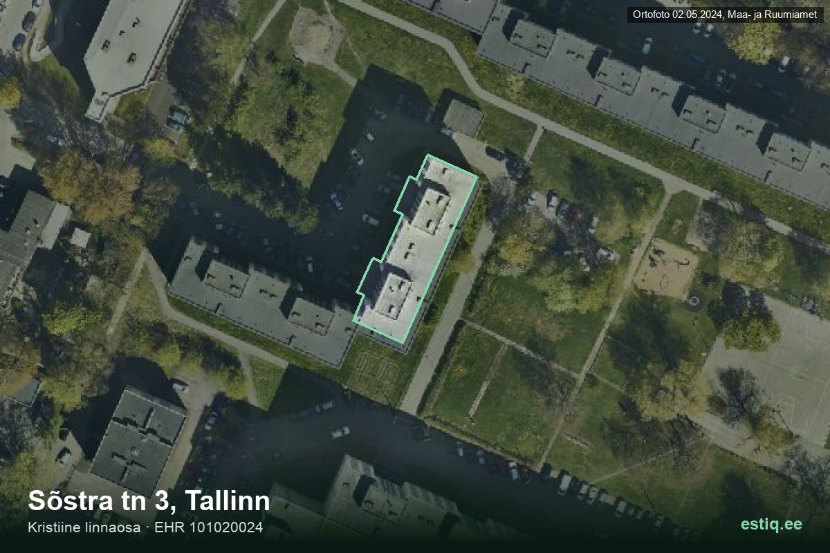 Sõstra tänav 3, Tallinn – аэрофото дома, контур по данным регистра строений (EHR)