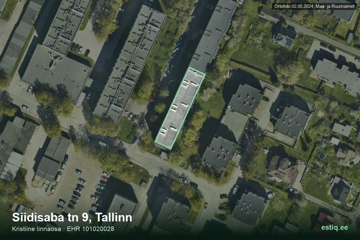 Siidisaba tänav 9, Tallinn – hoone aerofoto, kontuur ehitisregistri (EHR) andmetest