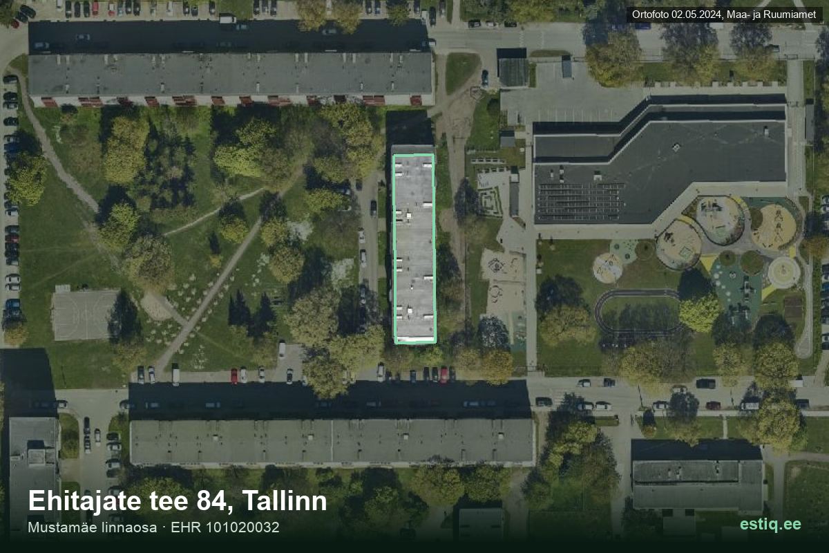 Ehitajate tee 84, Tallinn – hoone aerofoto, kontuur ehitisregistri (EHR) andmetest