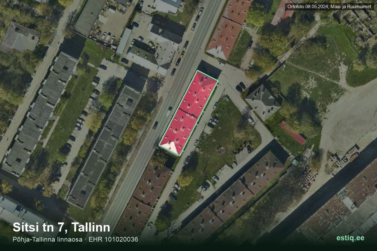 Sitsi tänav 7, Tallinn – ilmakuva rakennuksesta, ääriviiva rakennusrekisteristä (EHR)