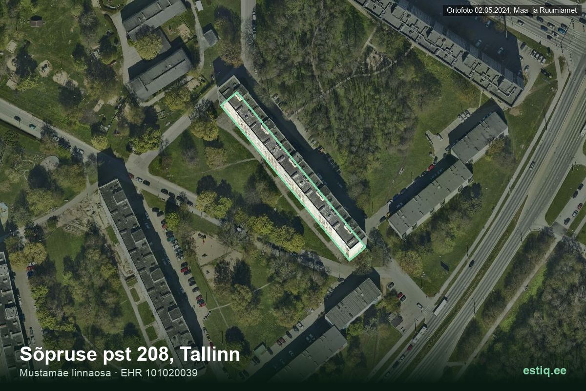 Sõpruse pst 208, Tallinn – aerial photo of the building, outline from the Building Register (EHR)