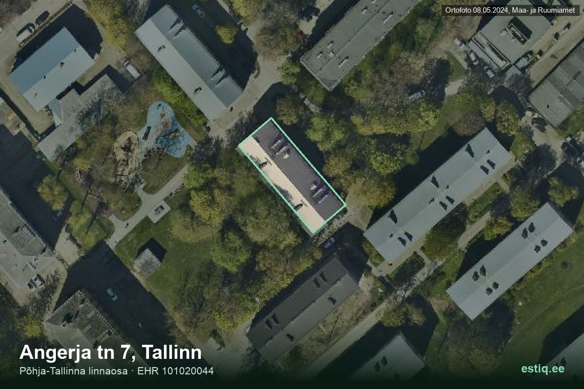 Angerja tänav 7, Tallinn – hoone aerofoto, kontuur ehitisregistri (EHR) andmetest