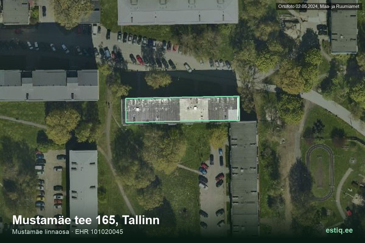 Mustamäe tee 165, Tallinn – hoone aerofoto, kontuur ehitisregistri (EHR) andmetest