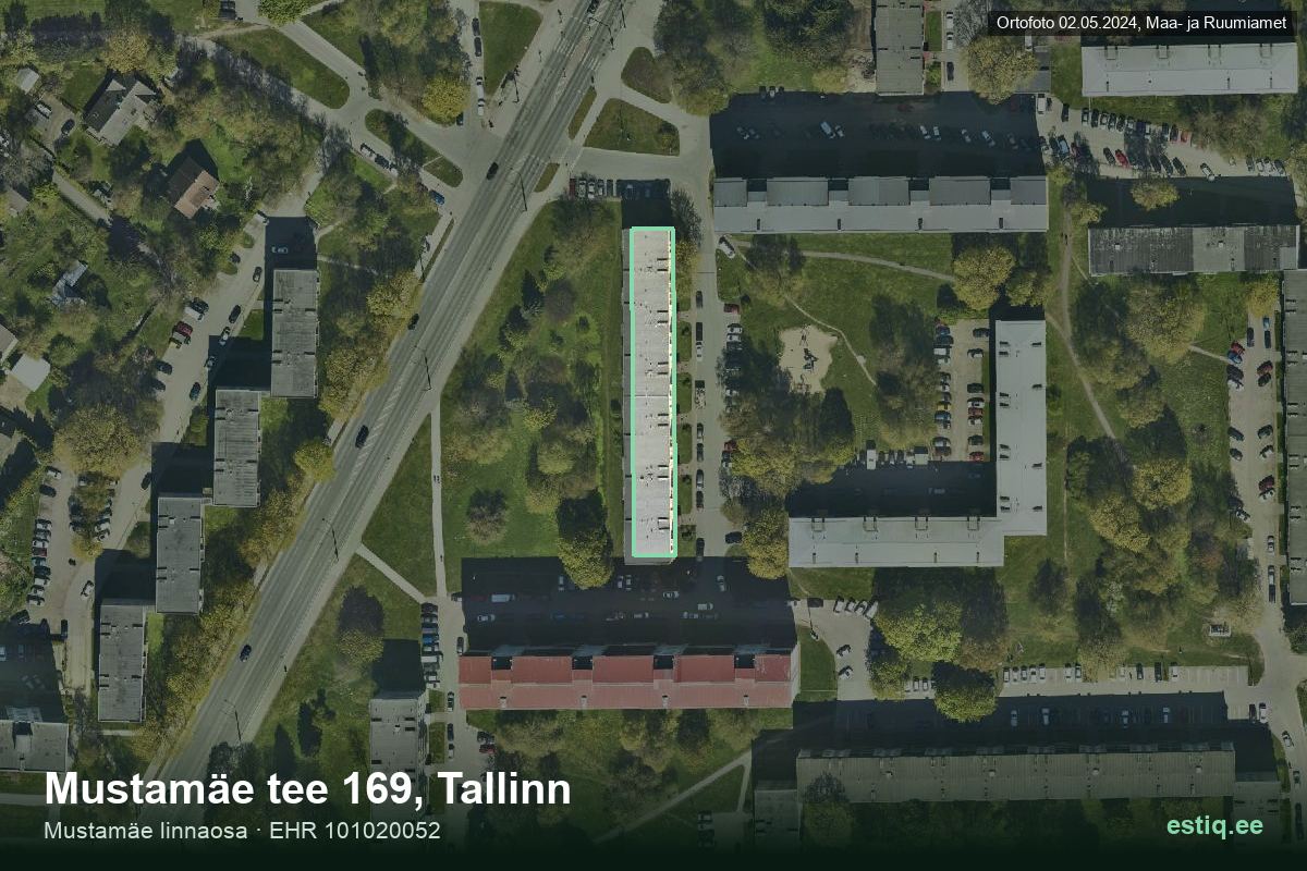Mustamäe tee 169, Tallinn – hoone aerofoto, kontuur ehitisregistri (EHR) andmetest