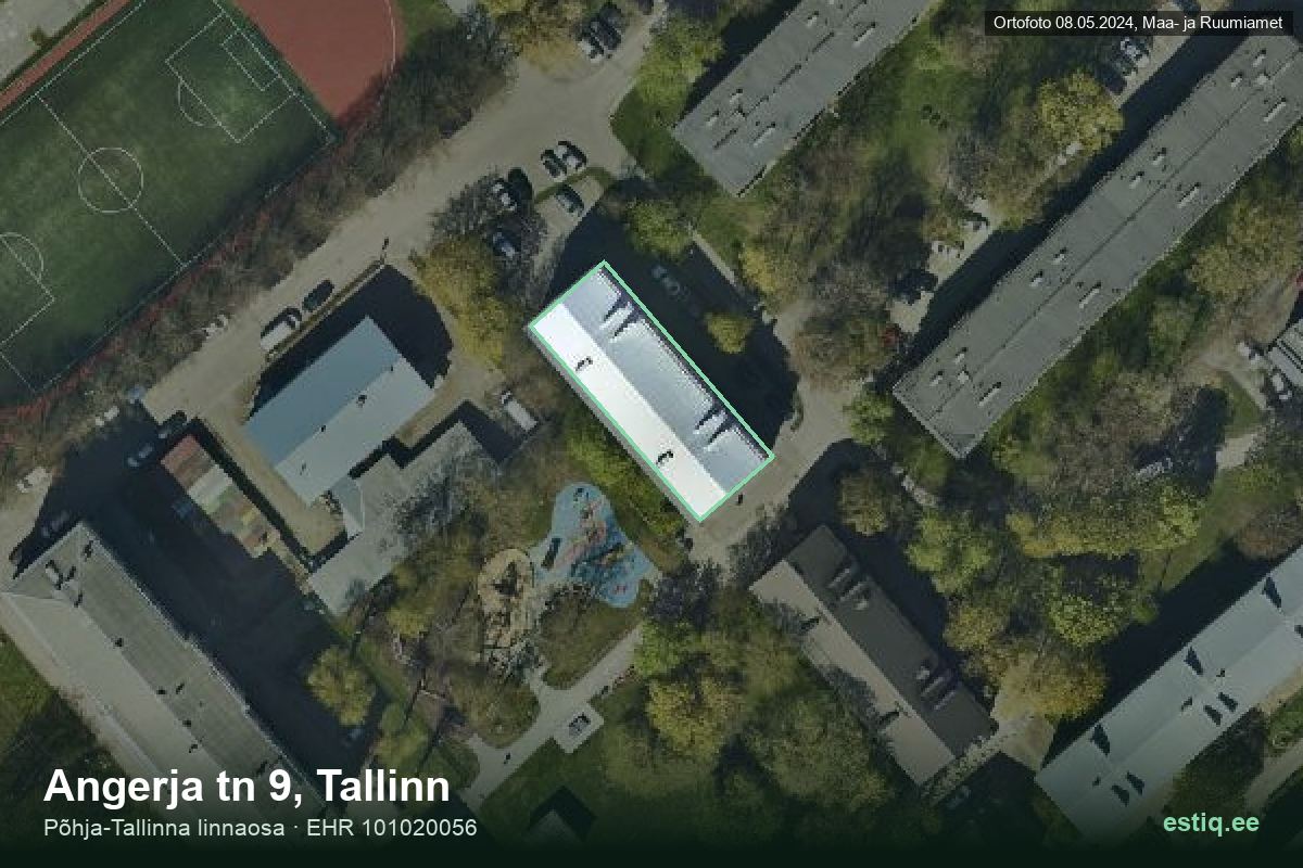 Angerja tänav 9, Tallinn – hoone aerofoto, kontuur ehitisregistri (EHR) andmetest