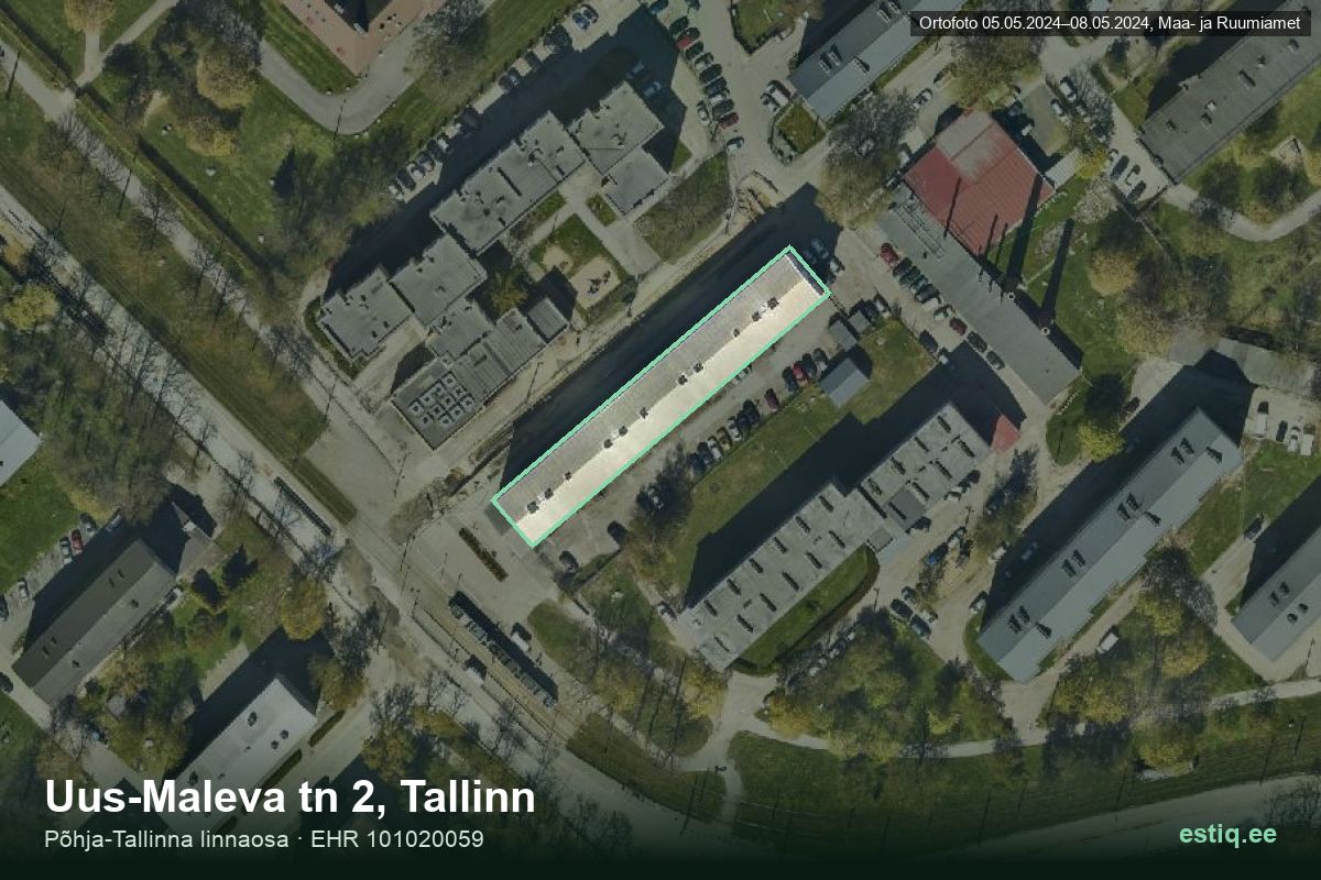 Uus-Maleva tänav 2, Tallinn – hoone aerofoto, kontuur ehitisregistri (EHR) andmetest