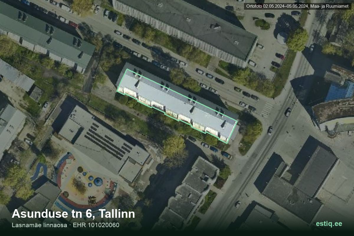 Asunduse tänav 6, Tallinn – hoone aerofoto, kontuur ehitisregistri (EHR) andmetest