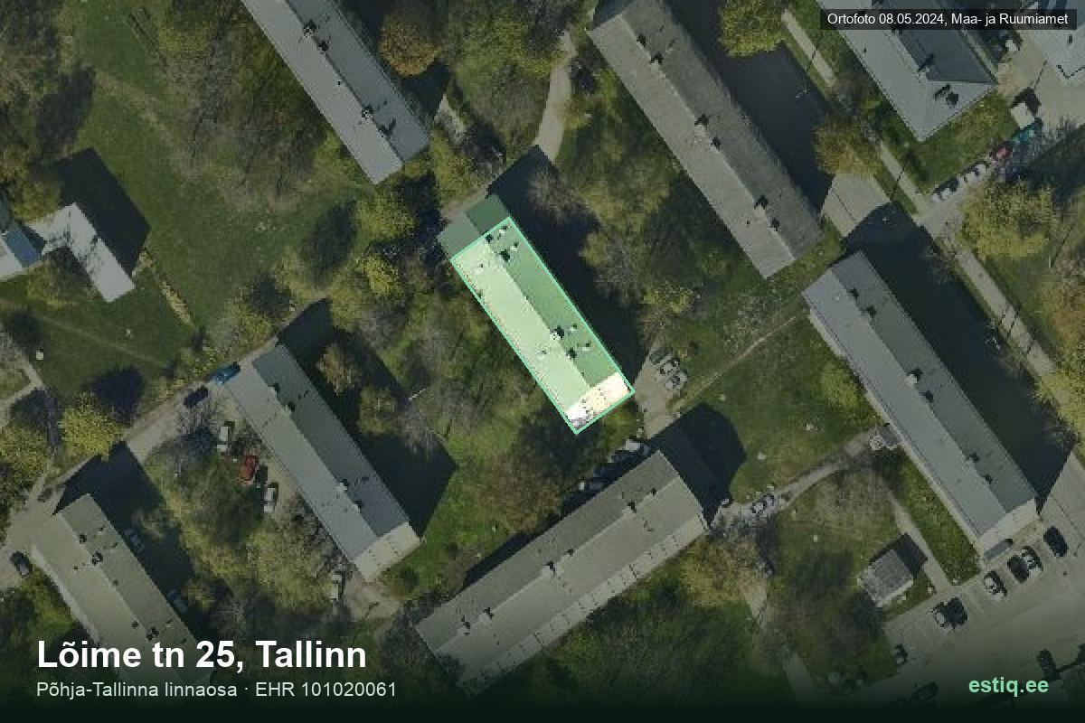 Lõime tänav 25, Tallinn – hoone aerofoto, kontuur ehitisregistri (EHR) andmetest