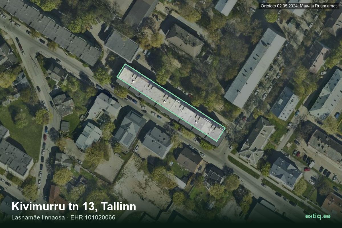 Kivimurru tänav 13, Tallinn – hoone aerofoto, kontuur ehitisregistri (EHR) andmetest