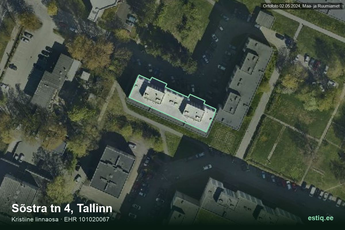 Sõstra tänav 4, Tallinn – аэрофото дома, контур по данным регистра строений (EHR)