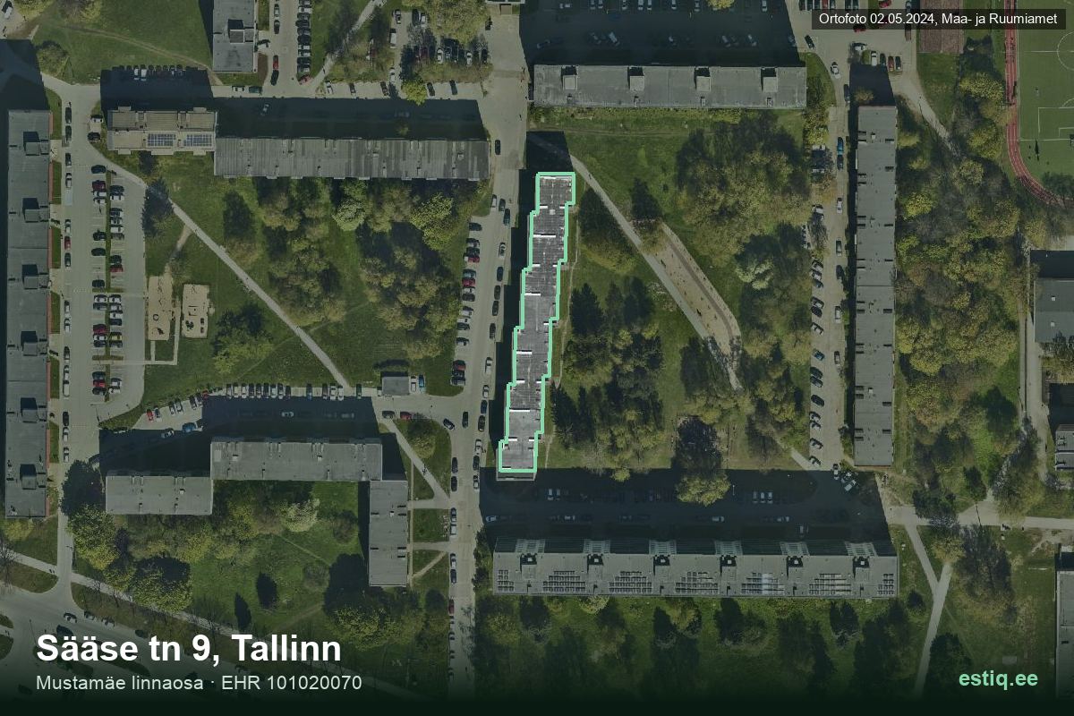 Sääse tänav 9, Tallinn – ilmakuva rakennuksesta, ääriviiva rakennusrekisteristä (EHR)