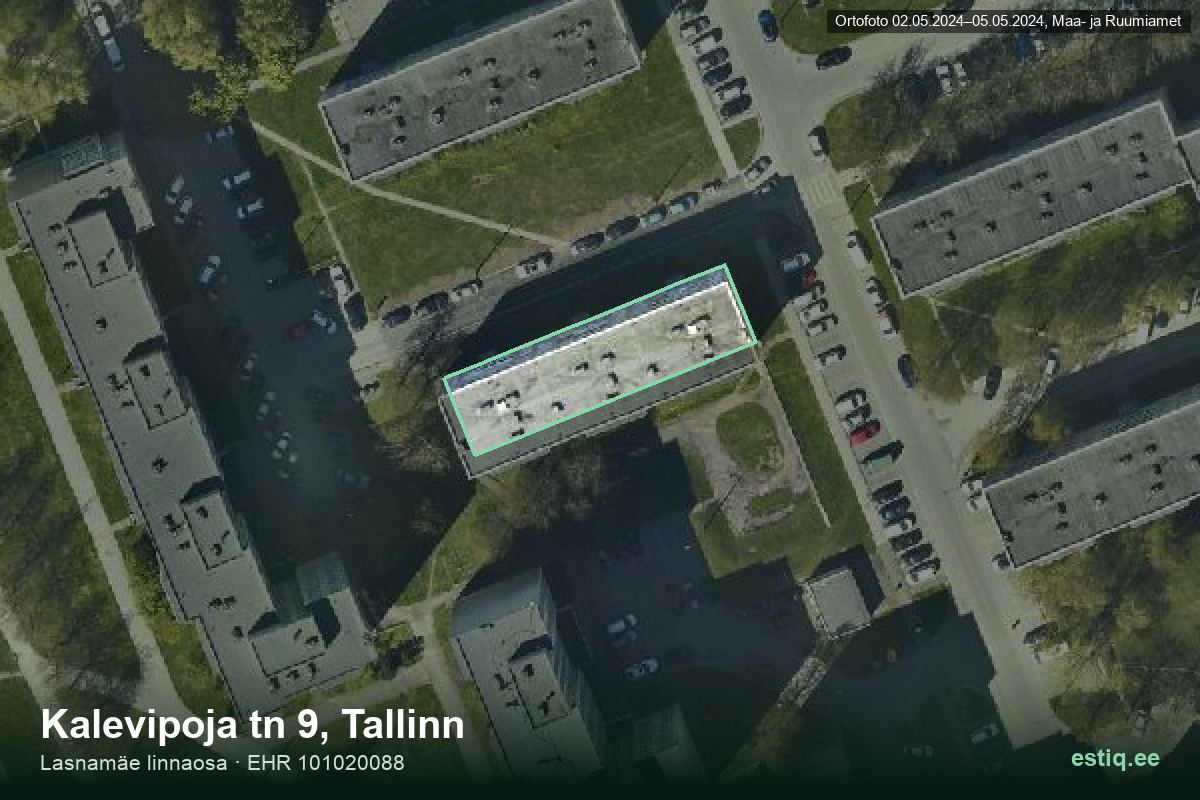 Kalevipoja tänav 9, Tallinn – hoone aerofoto, kontuur ehitisregistri (EHR) andmetest