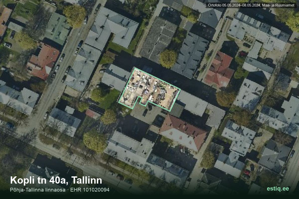 Kopli tänav 40a, Tallinn – hoone aerofoto, kontuur ehitisregistri (EHR) andmetest