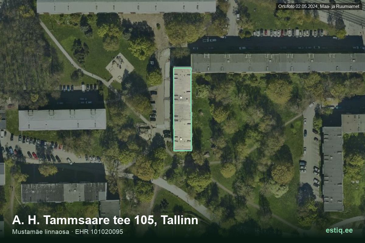 A. H. Tammsaare tee 105, Tallinn – hoone aerofoto, kontuur ehitisregistri (EHR) andmetest