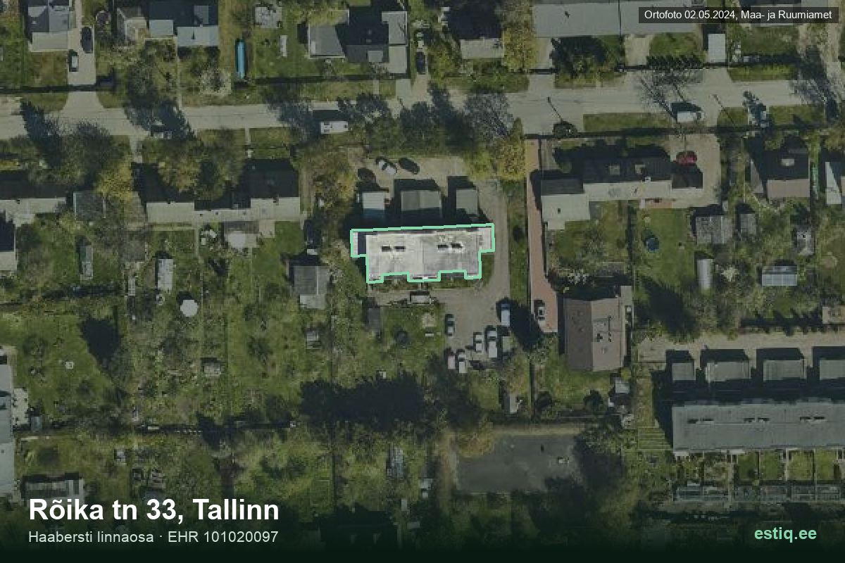 Rõika tänav 33, Tallinn – hoone aerofoto, kontuur ehitisregistri (EHR) andmetest