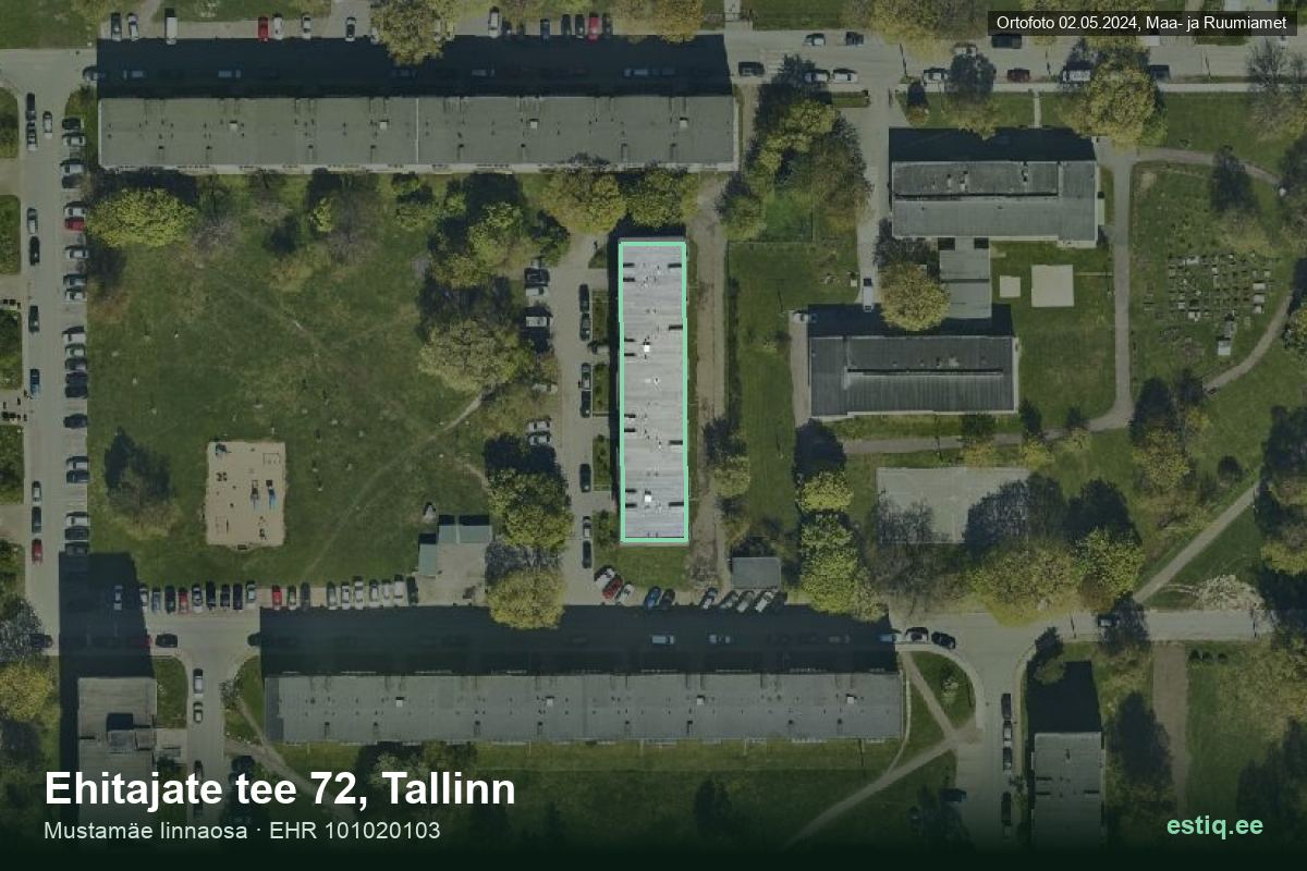 Ehitajate tee 72, Tallinn – hoone aerofoto, kontuur ehitisregistri (EHR) andmetest