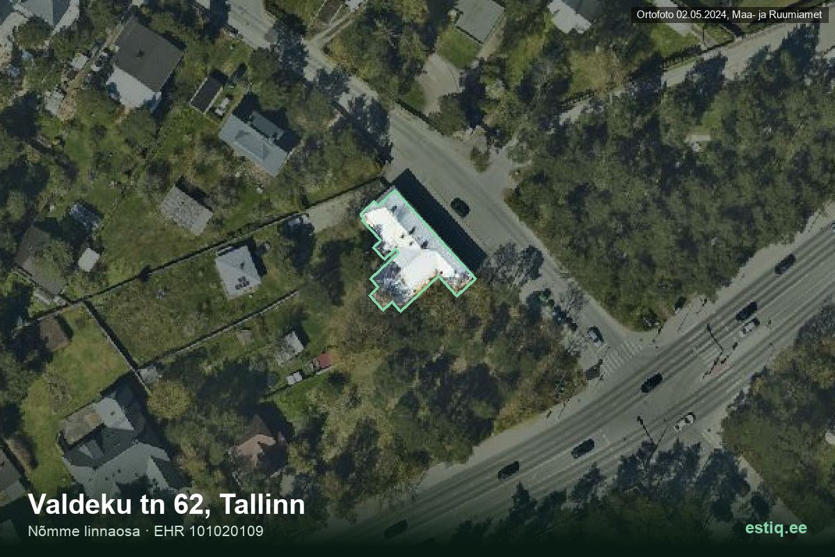 Valdeku tänav 62, Tallinn – hoone aerofoto, kontuur ehitisregistri (EHR) andmetest