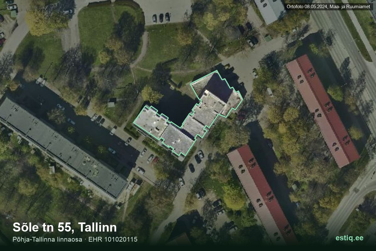 Sõle tänav 55, Tallinn – hoone aerofoto, kontuur ehitisregistri (EHR) andmetest