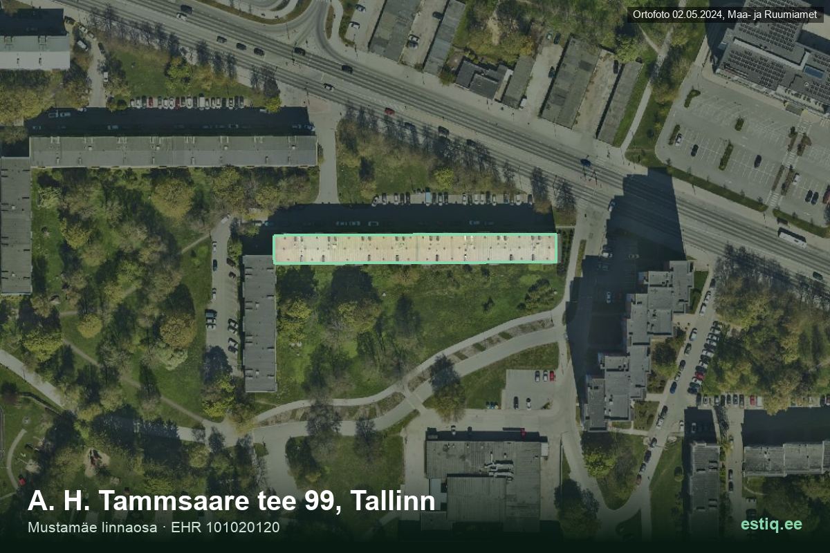 A. H. Tammsaare tee 99, Tallinn – hoone aerofoto, kontuur ehitisregistri (EHR) andmetest