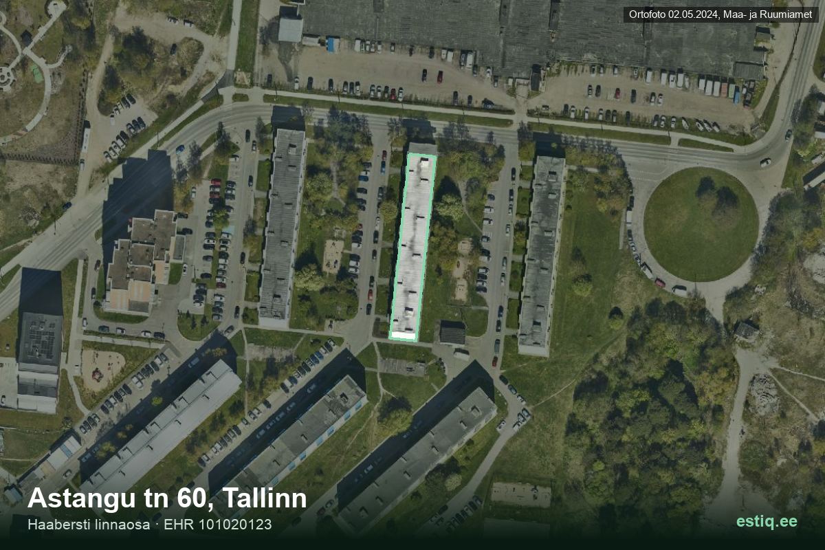 Astangu tänav 60, Tallinn – hoone aerofoto, kontuur ehitisregistri (EHR) andmetest