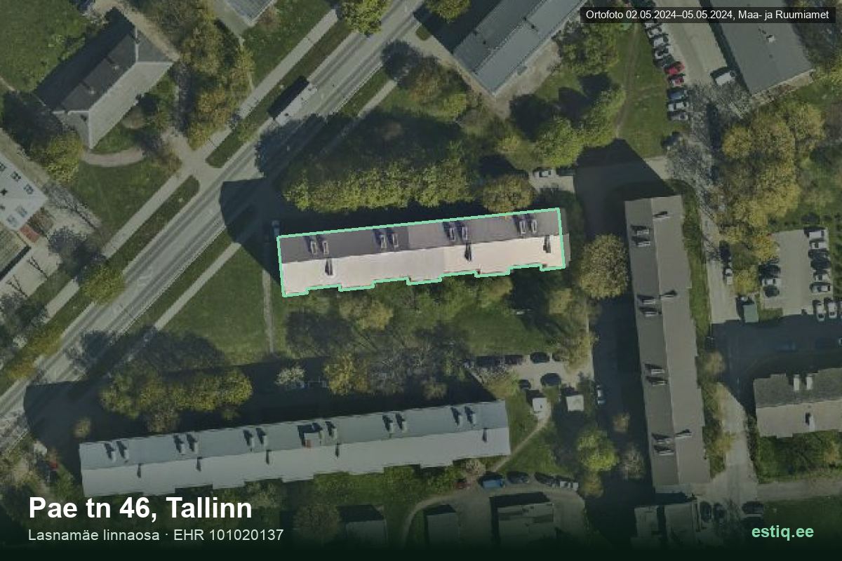 Pae tänav 46, Tallinn – hoone aerofoto, kontuur ehitisregistri (EHR) andmetest