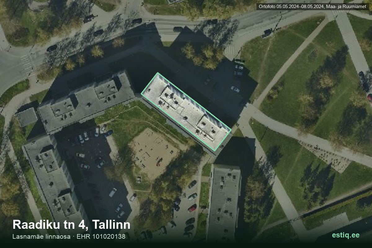 Raadiku tänav 4, Tallinn – hoone aerofoto, kontuur ehitisregistri (EHR) andmetest