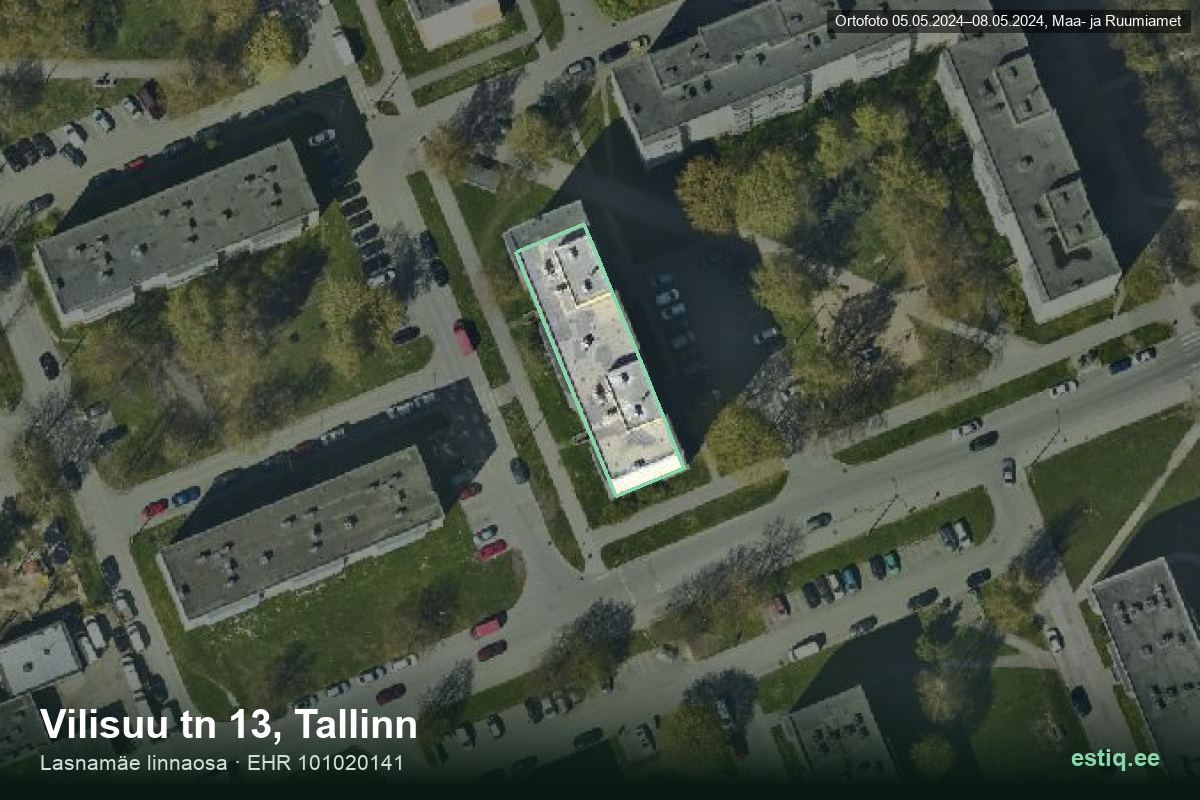 Vilisuu tänav 13, Tallinn – hoone aerofoto, kontuur ehitisregistri (EHR) andmetest