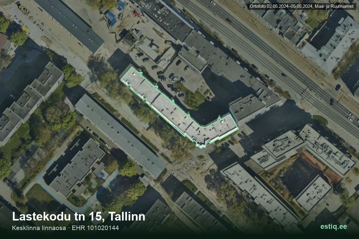 Lastekodu tänav 15, Tallinn – aerial photo of the building, outline from the Building Register (EHR)