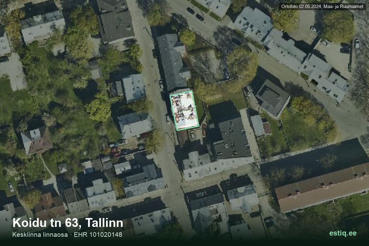 Koidu tänav 63, Tallinn – hoone aerofoto, kontuur ehitisregistri (EHR) andmetest