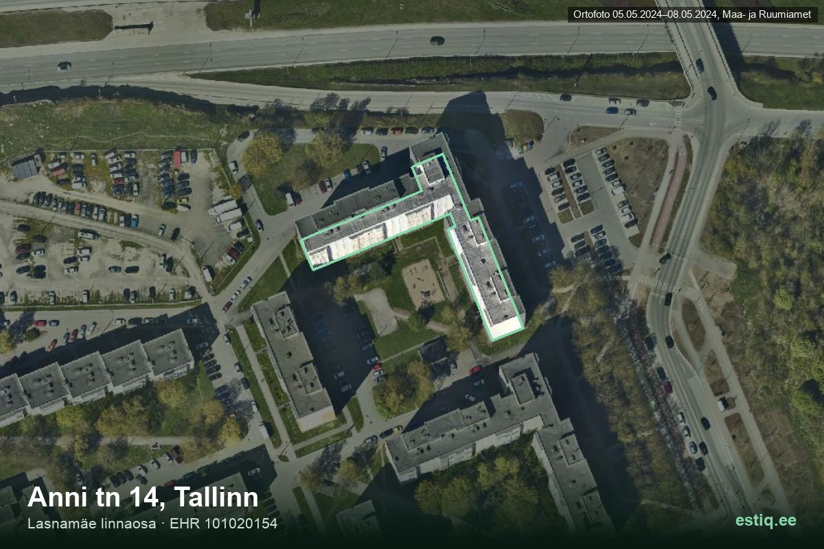 Anni tänav 14, Tallinn – hoone aerofoto, kontuur ehitisregistri (EHR) andmetest