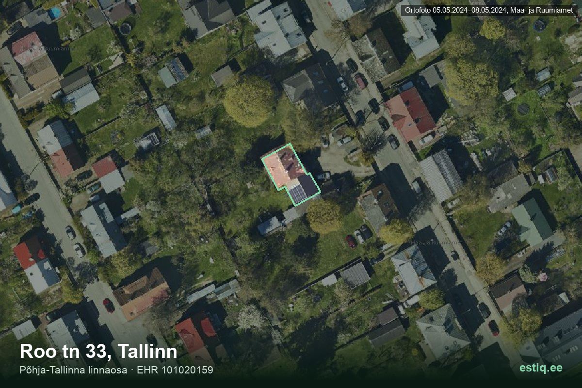 Roo tänav 33, Tallinn – ilmakuva rakennuksesta, ääriviiva rakennusrekisteristä (EHR)