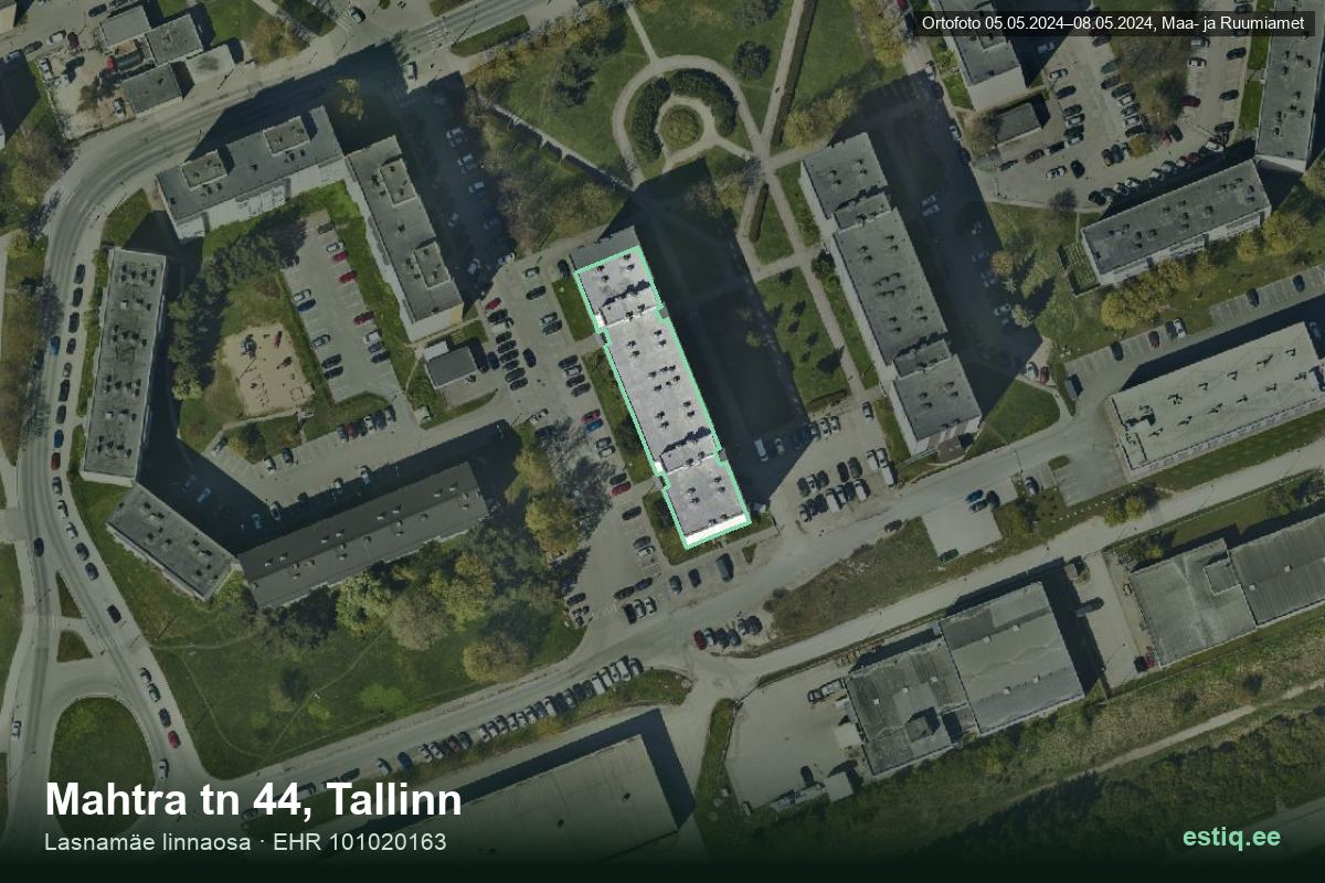 Mahtra tänav 44, Tallinn – hoone aerofoto, kontuur ehitisregistri (EHR) andmetest