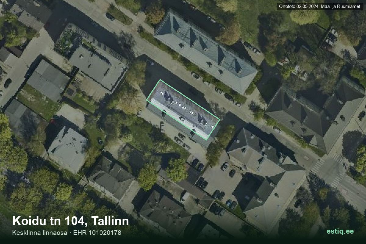 Koidu tänav 104, Tallinn – ilmakuva rakennuksesta, ääriviiva rakennusrekisteristä (EHR)