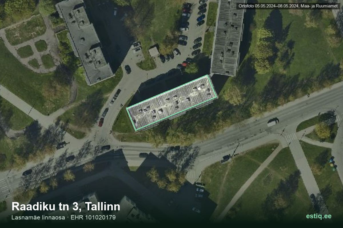 Raadiku tänav 3, Tallinn – hoone aerofoto, kontuur ehitisregistri (EHR) andmetest