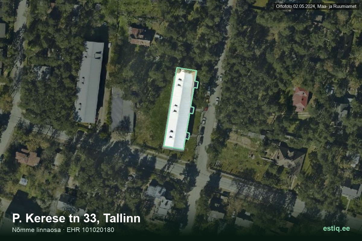 P. Kerese tänav 33, Tallinn – аэрофото дома, контур по данным регистра строений (EHR)