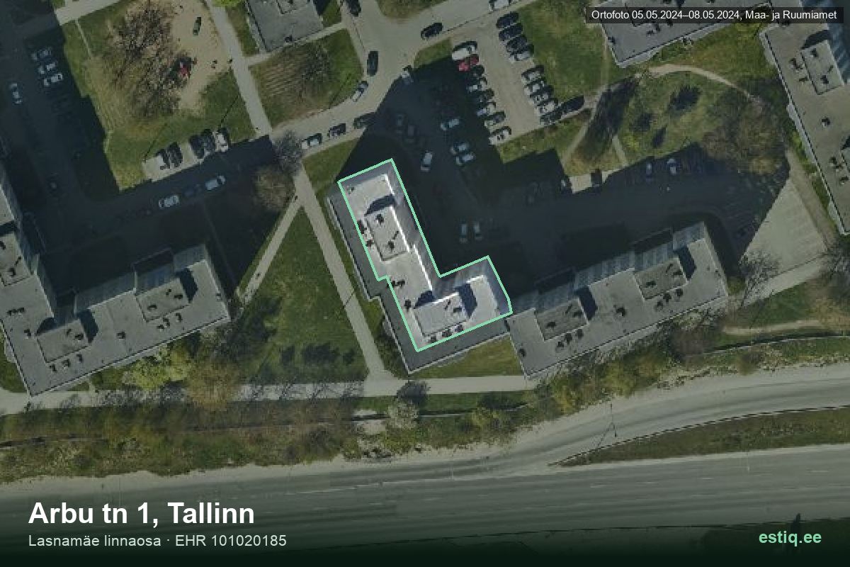 Arbu tänav 1, Tallinn – hoone aerofoto, kontuur ehitisregistri (EHR) andmetest