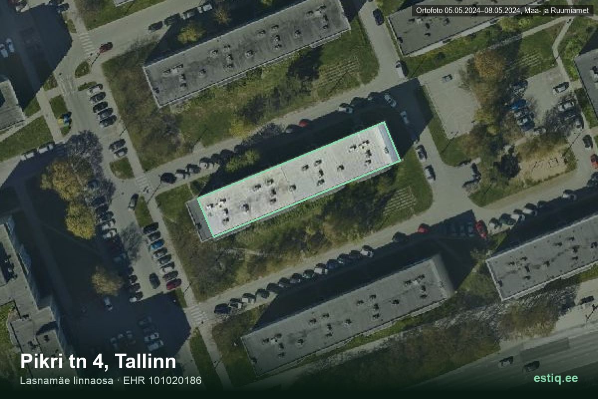 Pikri tänav 4, Tallinn – hoone aerofoto, kontuur ehitisregistri (EHR) andmetest