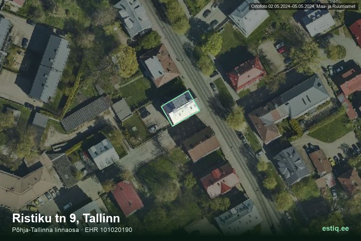 Ristiku tänav 9, Tallinn – hoone aerofoto, kontuur ehitisregistri (EHR) andmetest