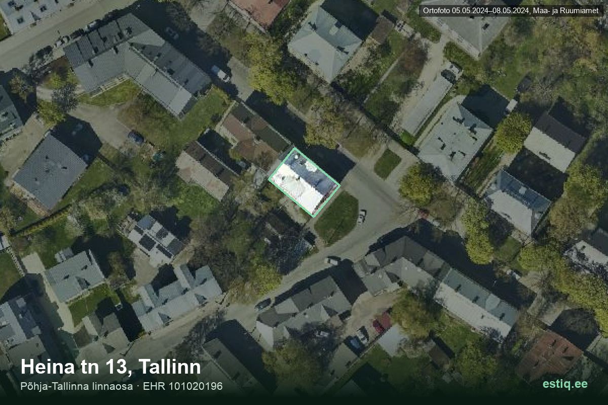 Heina tänav 13, Tallinn – аэрофото дома, контур по данным регистра строений (EHR)