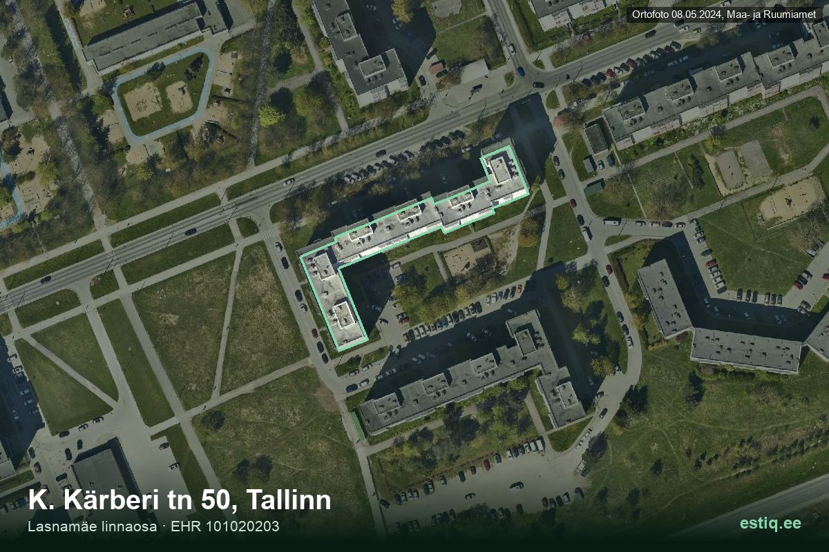 K. Kärberi tänav 50, Tallinn – hoone aerofoto, kontuur ehitisregistri (EHR) andmetest