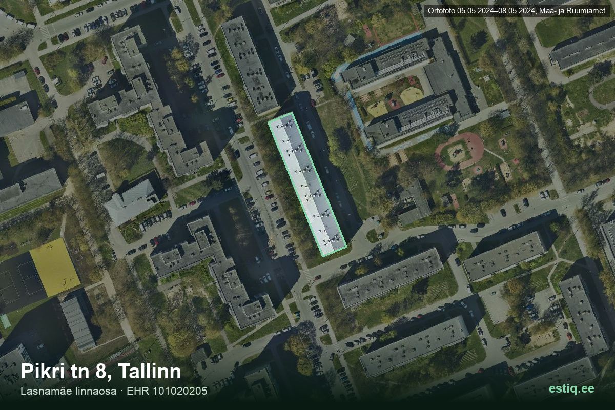 Pikri tänav 8, Tallinn – hoone aerofoto, kontuur ehitisregistri (EHR) andmetest