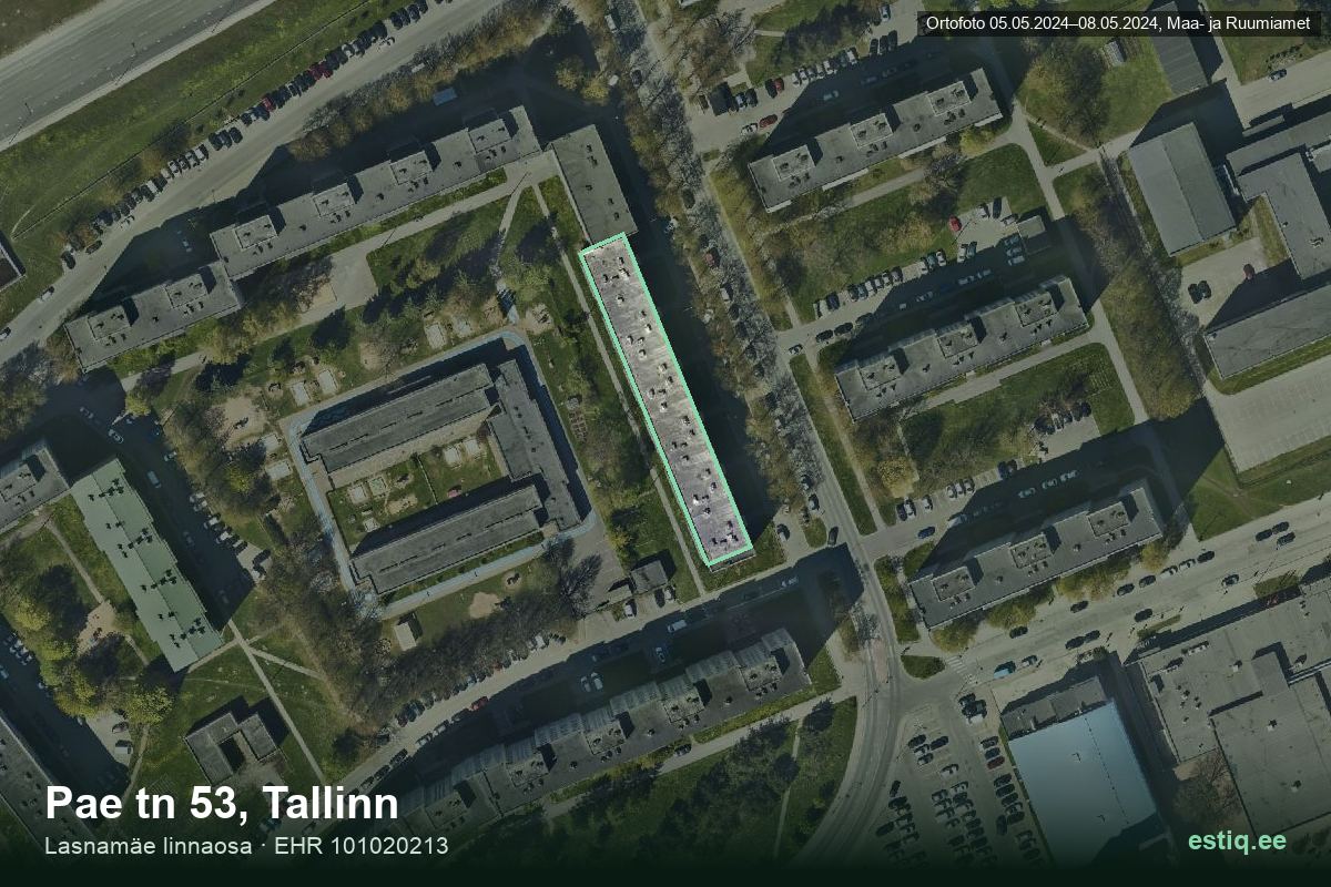 Pae tänav 53, Tallinn – hoone aerofoto, kontuur ehitisregistri (EHR) andmetest