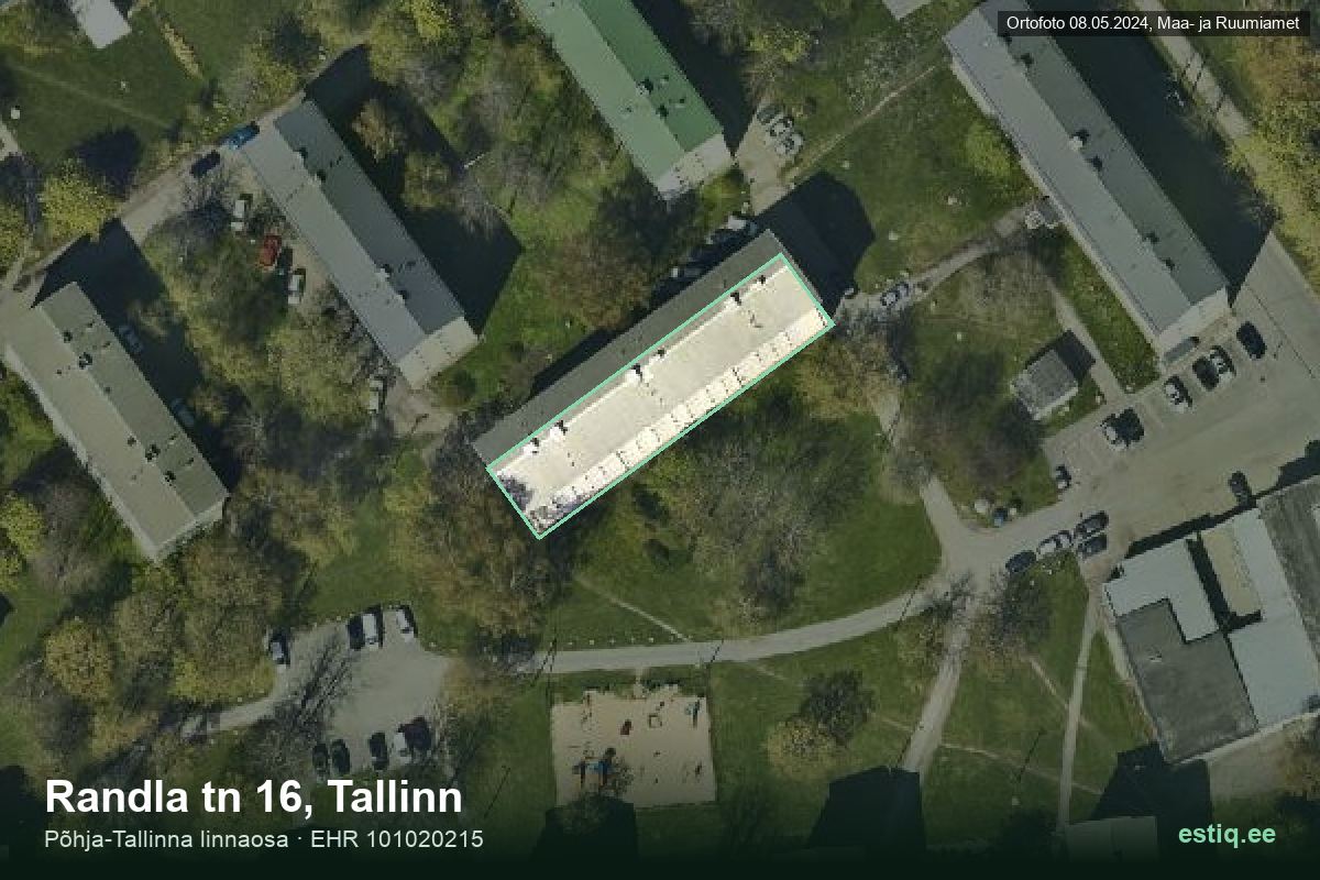 Randla tänav 16, Tallinn – hoone aerofoto, kontuur ehitisregistri (EHR) andmetest