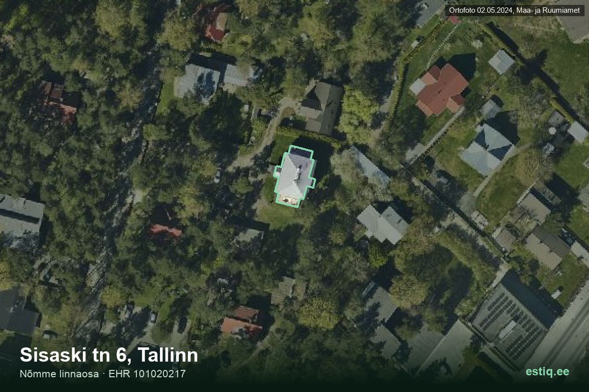 Sisaski tänav 6, Tallinn – аэрофото дома, контур по данным регистра строений (EHR)
