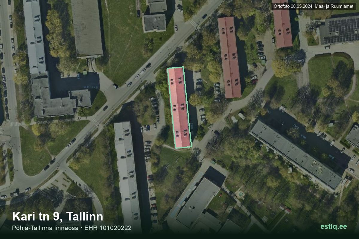 Kari tänav 9, Tallinn – hoone aerofoto, kontuur ehitisregistri (EHR) andmetest
