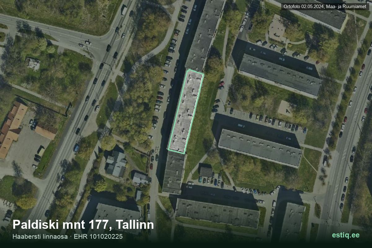 Paldiski mnt 177, Tallinn – hoone aerofoto, kontuur ehitisregistri (EHR) andmetest