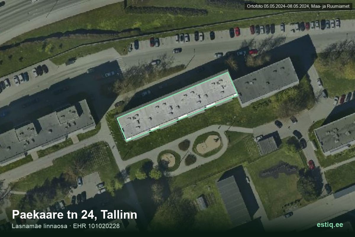 Paekaare tänav 24, Tallinn – hoone aerofoto, kontuur ehitisregistri (EHR) andmetest