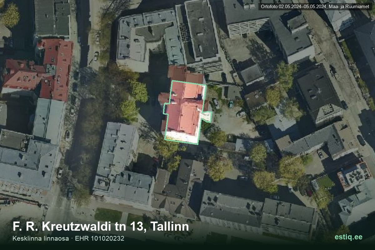 F. R. Kreutzwaldi tänav 13, Tallinn – hoone aerofoto, kontuur ehitisregistri (EHR) andmetest